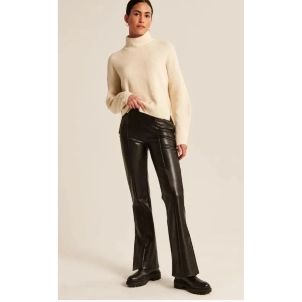Abercrombie & Fitch Vegan Leather Flare Pants Women M Black High Rise Edgy Biker